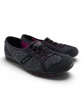 Skechers Black and Purple Knit Slip-On Casual Flats